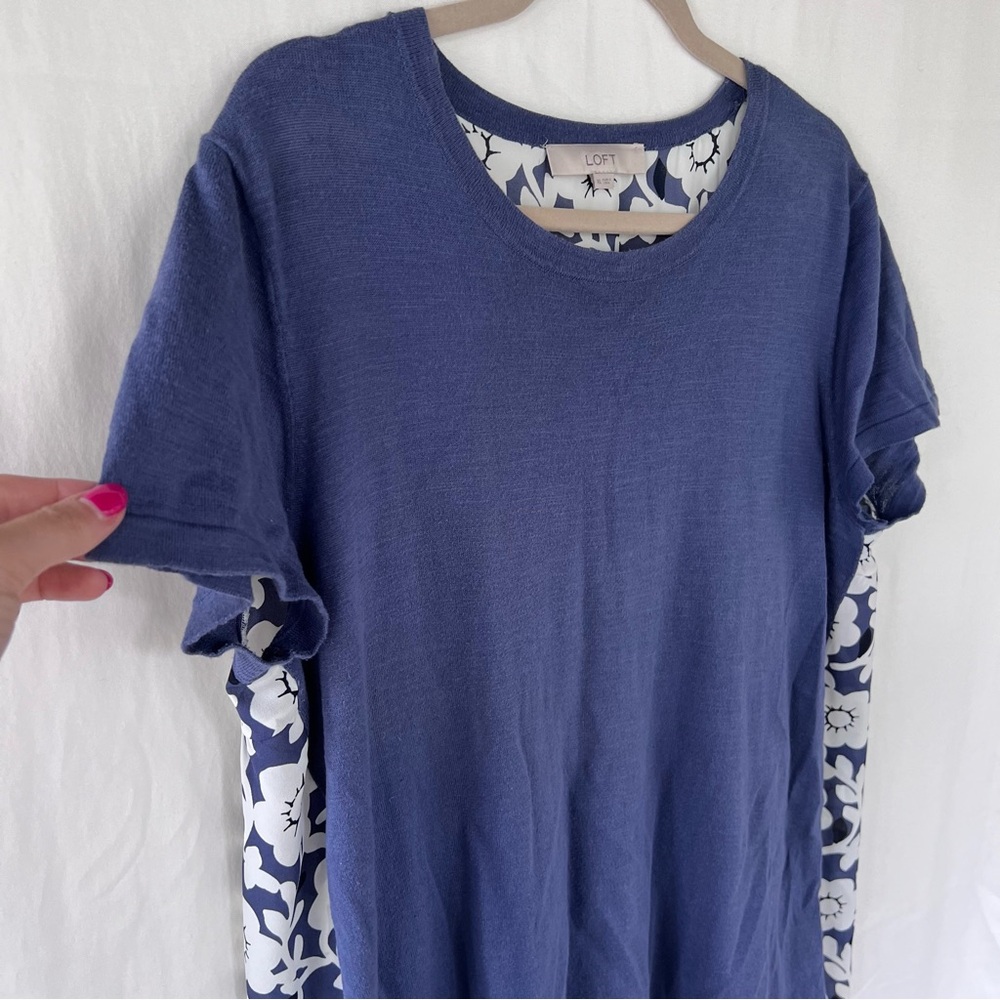 Loft Blue Mandala Floral High Low Short Sleeved Blouse Size XL